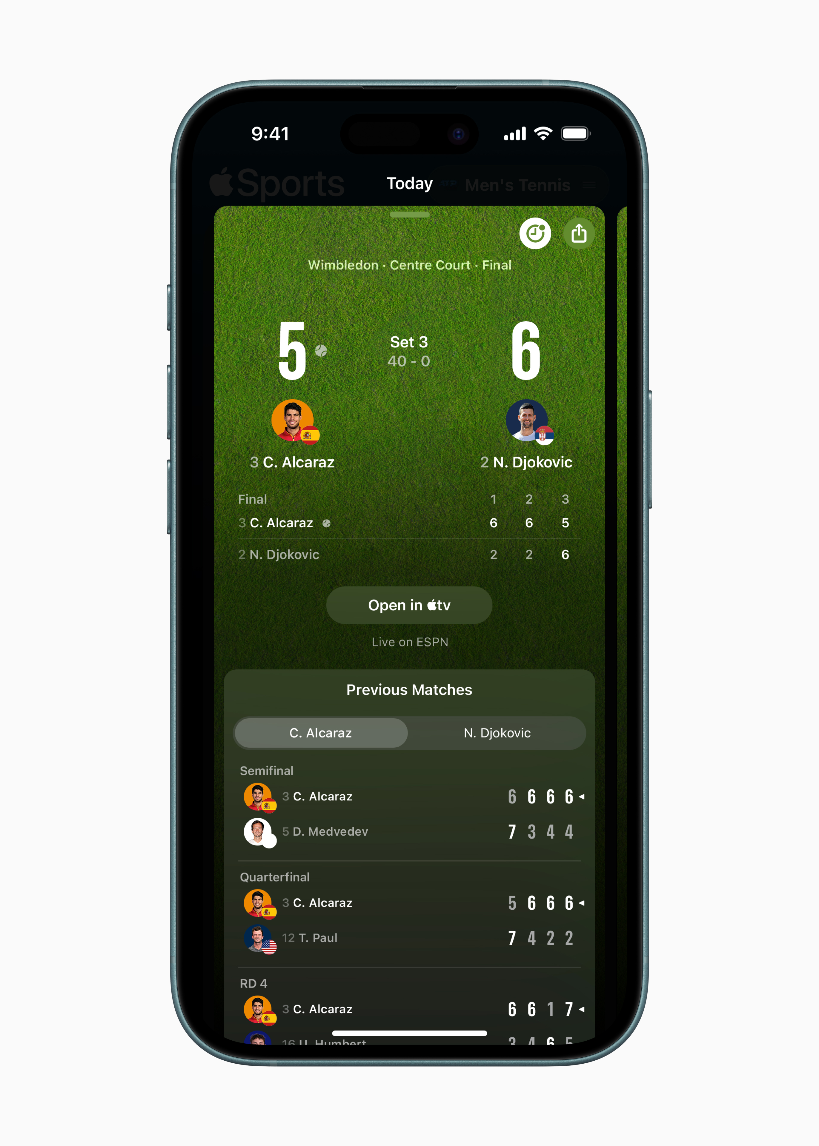 Apple Sports tennis coverage