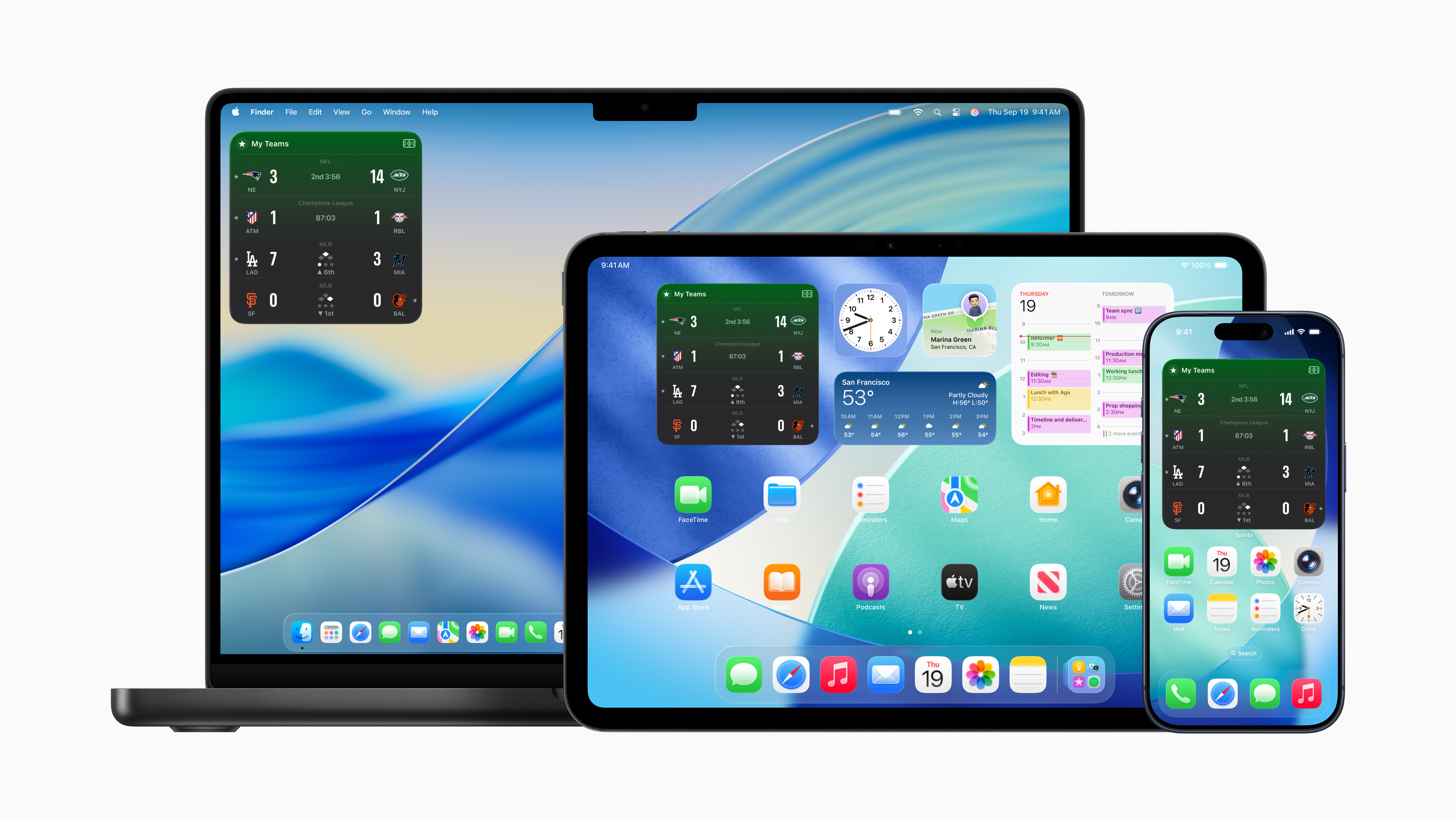 Apple Sports widget on multiple devices